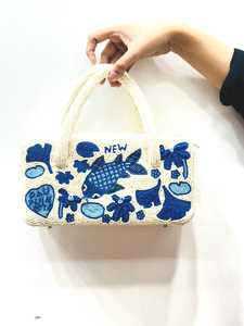 ALI FASHION ART Bolso de mano con cuentas de cristal rectangulares y bordado de pez azul (Poliéster) Tela base textil con base blanca lavable - Product Image 3