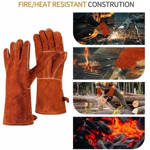 Gants de soudeur en cuir de vachette pleine fleur lisse, résistants à la chaleur et aux étincelles, avec manchette de sécurité, pour la lutte contre les incendies, durables - Product Image 6