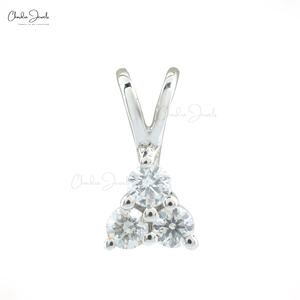 Pendentif Trilogie en Or Blanc Massif 14 carats Fait Main avec Diamant Blanc Rond Taillé de 2,2 mm pour Dropshipping 2026 - Product Image 2