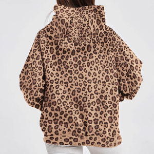 Custom Women's <b>Leopard</b> <b>Print</b> Hooded <b>Sweatshirt</b> Oversized Regular Sleeve Knitted Cotton Autumn Style With Pockets - Product Image 6