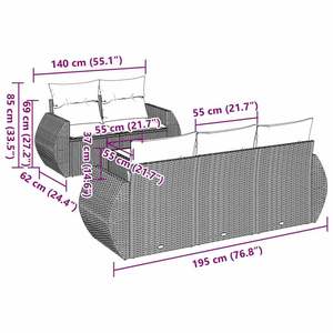 Conjunto de Sofá de Jardín de Ratán PE Negro con Elementos de Acero con Recubrimiento en Polvo y Vidrio Templado - Product Image 3