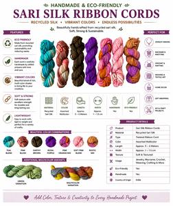 Cintas de Seda Sari Multicolores, Hechas a Mano, Hilo Textil de Seda Reciclada para Joyería, Macramé, Tejido, Crochet y Manualidades - Product Image 6