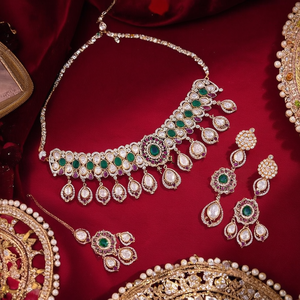 Collier ras du cou de créateur plaqué or 18 carats avec pierres Polki Kundan, cristal, perle, diamant et zircon pour mariage -10575590ML - Product Image 3