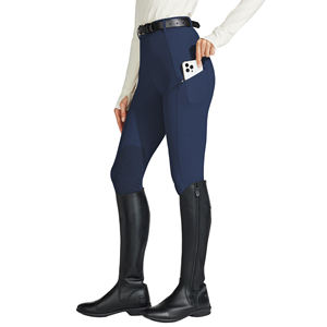 Jodhpurs y pantalones de montar clásicos azul marino para mujer con parches de calidad en las rodillas y cierres elásticos tradicionales en la cintura para trabajo en el establo - Product Image 3