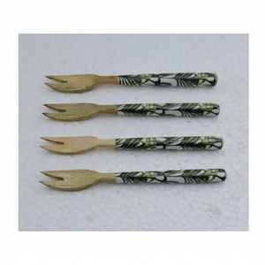 Classic Wooden Fork Set With <b>MOP</b> <b>Handles</b> Natural Finished For Weddings Gifting Events Restaurants Trending Kitchen Utensil Set - Product Image 2