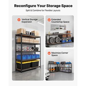 Étagères de garage robustes à 5 niveaux réglables, capacité de 3000 lb, étagère de rangement utilitaire en métal - Product Image 4
