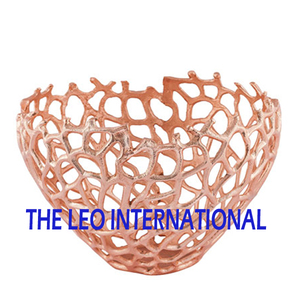 Bol décoratif unique japonais en acier inoxydable et aluminium, design en forme de feuille de branche d'arbre couleur argent, trois compartiments. - Product Image 2