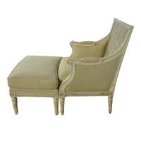 Fauteuil en rotin de style français avec tabouret Chaise en bois massif et pouf Chaise longue de style européen Canapé-lit Chaise Pouf Directoire