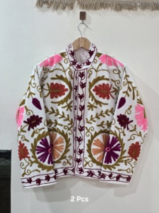 Bohemian Floral Suzani Pattern Velvet <b>Poncho</b> O-Neck Full Sleeve <b>Plus</b> <b>Size</b> Women's Eco-Friendly Outerwear Handmade Winter Wear - Product Image 2