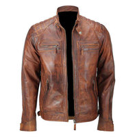 Blouson Bomber en Cuir de Vachette Marron Écologique pour Homme, Col Montant, Fermeture Éclair, Manches Classiques, Couleur Unie, Coupe Ajustée
