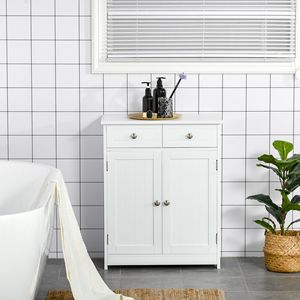 Mobiletto da Bagno Moderno Bianco Autoportante con 2 Ante e 2 Cassetti, Armadietto da Terra in Legno con Ripiano Regolabile per Uso Ospedaliero - Product Image 2