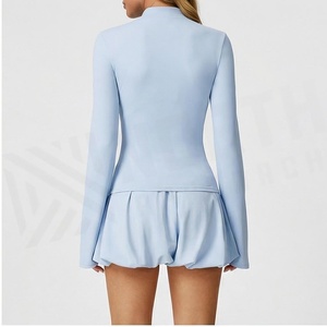 North Approach 2 Piece Yoga Set Strapless Crop <b>Top</b> Shorts Solid Light Blue <b>Zipper</b> Front Breathable Sportswear - Product Image 4