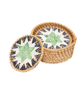 Sous-verres en rotin et nacre avec motif floral, set de napperons décoratifs bohèmes - Product Image 5