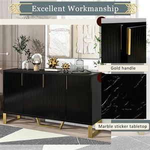 Modern Black <b>Kitchen</b> Cabinet <b>Sideboard</b> with Four Doors Metal Handles and Legs Adjustable Shelves - Product Image 5