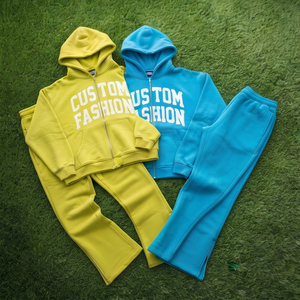 Conjunto de Chándal de Algodón Grueso con Cremallera, Sudadera con Capucha de Forro Polar Pesado con Cremallera, Pantalones de Chándal Acampanados, Chándales de Forro Polar 100% Algodón Unisex - Product Image 3