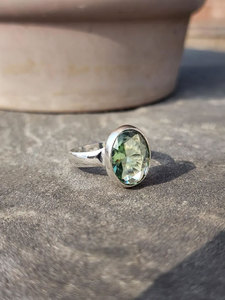 Large Oval Green Stone Ring <b>Silver</b> Plated Brass Ring Statement Natural Gemstone Jewelry Vintage Style for Women - Product Image 3