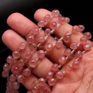Natural Pink <b>Strawberry</b> Quartz Faceted Onion Briolette Beads 7-9MM Teardrop Shape <b>Strawberry</b> Quartz Gemstone Beads For Jewelry - Product Image 1