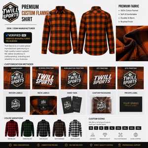 Camisa de Franela a Cuadros de Manga Larga para Hombre, Corte Regular, Casual, 100% Algodón, Cuello con Botones, Invierno, Rojo, Negro, Blanco, Tejido de Sarga - Product Image 2