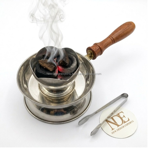 Wholesale Stainless Steel Lotus Incense <b>Burner</b> Bowl with Heat Proof Wood Handle - Product Image 1