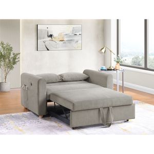 Divano letto trasformabile Marielle 55"W in velluto a coste grigio con porte USB, tasche porta riviste e cuscini - Categoria: Divani letto - Product Image 4