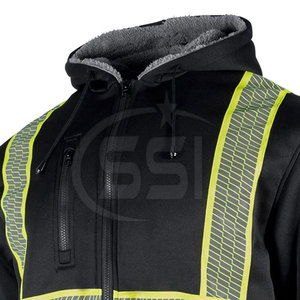 Sudadera de Alta Visibilidad Clase 2, Chaqueta de Seguridad Reflectante con Franjas Negras y Amarillas, Cierre Completo con Bolsillo Frontal, Diseño con Logotipo, Impermeable - Product Image 4