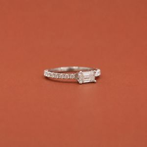 S925 <b>Silver</b> <b>Emerald</b> & Round Moissanite Diamond Women's <b>Ring</b> Engagement Anniversary Gift - Product Image 2