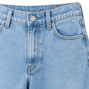 Jean large taille haute pour femme - Denim rigide bleu clair avec détails plissés et empiècements, taille mi-haute, délavage moyen XS-XL - Product Image 4