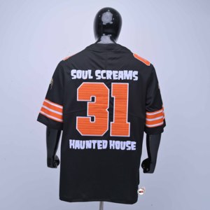 MRI Men's Black American Football Jersey Number 10 Customized Robert Pumpkin Design Sublimated Mesh V-Neck Short Sleeve - Product Image 2