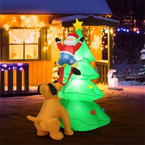 79\" Christmas <b>Tree</b> with Santa Puppy Design Quick Inflation Waterproof Polyester Built-in <b>LEDs</b> Outdoor Holiday Yard Decorations - Product Image 2