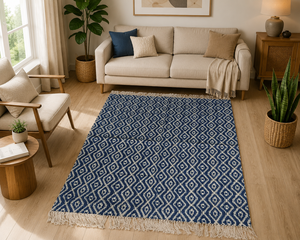Alfombra Artesanal de Algodón con Estampado Índigo, Personalizable, Suave, Antideslizante, Decoración para el Hogar, Sala de Estar, Espacio de Oración, Precio de Fábrica - Product Image 1