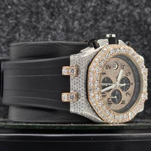 Nouvelle Arrivée Montre Chronographe Homme Luxe Hip Hop Plaqué Or avec Cadran en Verre Moissanite Entièrement Sertie, Forme Irrégulière, Bracelet en Acier Inoxydable - Product Image 2