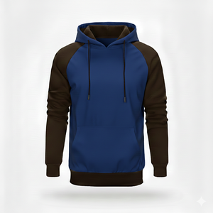 Sweat à capuche raglan bicolore personnalisé avec logo, en molleton épais pour homme, streetwear, manches contrastées, vente en gros - Product Image 1