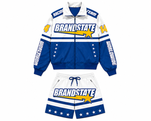 ชุดเซ็ตสปอร์ตสไตล์มอเตอร์สปอร์ตสำหรับผู้หญิง เสื้อแจ็คเก็ตและกางเกงขาสั้นทรงเข้ารูป สีพื้น เหมาะสำหรับฤดูใบไม้ผลิ/ฤดูร้อน ชุดลำลองสตรีทแวร์แบบสั่งทำพิเศษสำหรับการแข่งรถ - Product Image 2