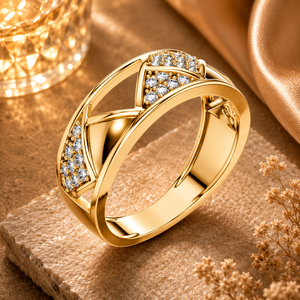 Luxury Diamond Accented Geometric Openwork Gold <b>Ring</b> for Women Elegant <b>Statement</b> Fine Jewelry Gift Design - Product Image 1