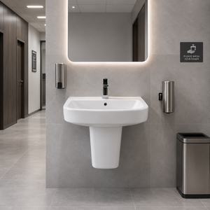 Hexa <b>Set</b> Water Resistant Ceramic Modern Half Washbasin Pedestal for Bathroom Vanities Hotel Hospital & Apartment Use - Product Image 6