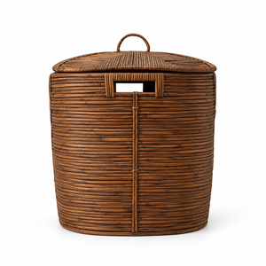 Panier à linge ovale en rotin naturel personnalisé avec couvercle, anti-poussière, résistant à l'eau, organiseur de vêtements, bac de rangement pour la cuisine - Product Image 2