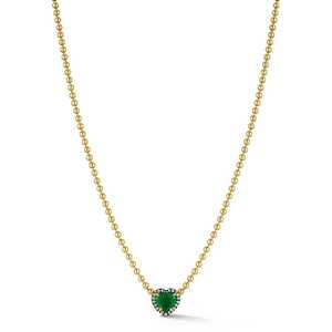 Heart Pendant <b>Necklace</b> Simulated Emerald 0.90carat Ball Beaded Chain Black Rhodium Choker Wholesale 14k Solid Gold Manufacturer - Product Image 1