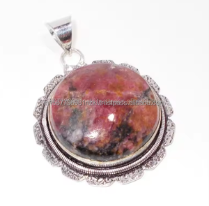 Colgante de Rodonita Natural, colgante de piedras preciosas de Plata de Ley 925, colgante de diseñador, colgante llamativo, colgante de boda, joyería de plata - Product Image 3