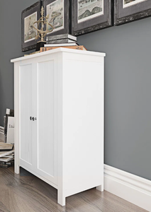 Armoire de rangement autoportante en bois blanc à double porte, buffet organisateur pour chambre à coucher, salon, meuble de maison - Product Image 4