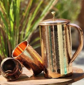 Service de carafes en cuivre pour un service de boissons artistique et luxueux, ensemble en métal avec verres, durable et réutilisable pour la cuisine. - Product Image 5