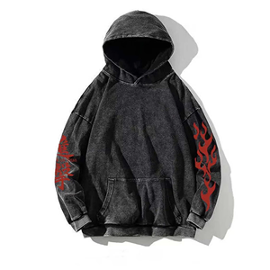 เสื้อฮู้ดดี้ผู้ชายลายปักแบบดิสเทรส แอซิดวอช ผ้าฝ้ายฟลีซ 100% สำหรับฤดูหนาว ลายแมงมุมพิมพ์ 3 มิติ แบบนูน - Product Image 3