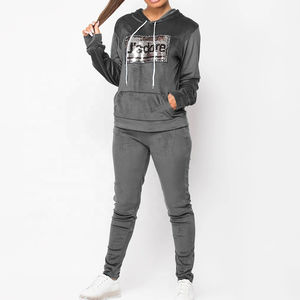 Survêtement d'hiver personnalisé en velours avec strass pour femme, style streetwear, avec pantalon en velours coton - Personnalisable - Product Image 2