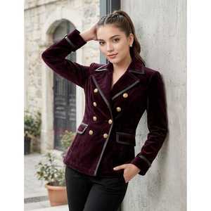เสื้อโค้ทกำมะหยี่สีพลัมสุดหรูสำหรับผู้หญิง ทรงเข้ารูป สไตล์ทางการ - Product Image 3