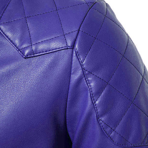 Veste de moto en cuir véritable pour homme AVIREX, couleur violette, respirante, coupe ajustée, col montant, fermeture éclair, manches régulières, couleur unie - Product Image 3