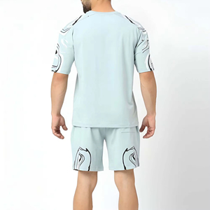 เสื้อยืดและกางเกงขาสั้นเซ็ต 2 ชิ้น แบบขายส่งตามสั่ง เสื้อยืดและกางเกงขาสั้นผู้ชาย ชุดเซ็ตโอเวอร์ไซส์ผ้าฝ้าย 100% ซักแล้ว - Product Image 2