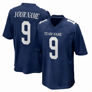 Maillot de football américain personnalisé bleu marine imprimé par sublimation avec nom du joueur, respirant, 100 % polyester, manches courtes, grande taille, unisexe - Product Image 1