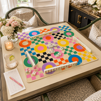 Tapis de Mahjong Moderne Pliable en Néoprène à Motif Damier Géométrique Original 33'' Tapis de Table Antidérapant Boutique Cadeau Américaine