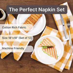 Servilletas de Tela de Cocina Navideñas Modernas Hechas a Mano, Diseño a Cuadros Amarillo y Blanco, de Algodón, Lavables y Reutilizables, para Decoración de Mesa - Product Image 4