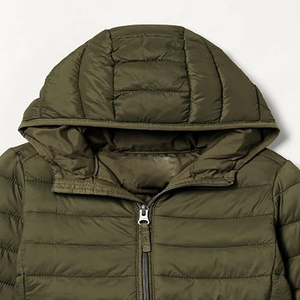 Men's Black Hooded Puffer Jacket Cotton Filling Windproof Zipper Closure Casual Winter <b>Coat</b> Regular Fit Front Logo Quick <b>Dry</b> - Product Image 3