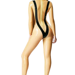 Women's Transparent PU Coated <b>Jumpsuit</b> High Waist Sleeveless Turtleneck Zipper Back Sexy Clubwear Full Length Bodycon Fit - Product Image 3